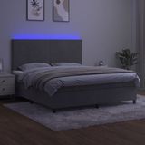 vidaXL Boxspringbett mit Matratze & LED Hellgrau 160x200 cm Samt
