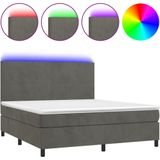 vidaXL Boxspringbett mit Matratze & LED Dunkelgrau 160x200 cm Samt