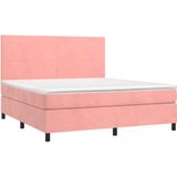 vidaXL Boxspring met matras en LED fluweel roze 180x200 cm