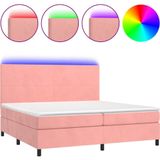 vidaXL Boxspring met matras en LED fluweel roze 200x200 cm