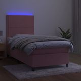 VidaXL-Boxspring-met-matras-en-LED-fluweel-roze-90x200-cm