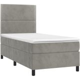 vidaXL Boxspringbett mit Matratze & LED Hellgrau 100x200 cm Samt
