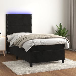 vidaXL Boxspring met matras en LED fluweel zwart 100x200 cm
