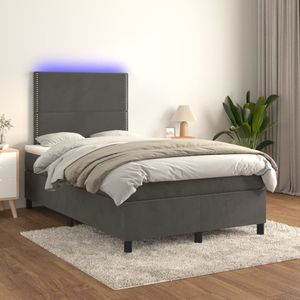 VidaXL Boxspring met Matras en LED Fluweel Donkergrijs 120x200 cm
