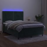 vidaXL Boxspring met matras en LED fluweel donkergroen 140x190 cm