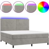 vidaXL Boxspringbett mit Matratze & LED Hellgrau 160x200 cm Samt