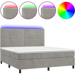 vidaXL Boxspring met matras en LED fluweel lichtgrijs 180x200 cm