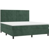 vidaXL Boxspring met matras en LED fluweel donkergroen 160x200 cm