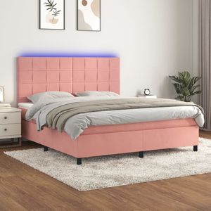 VidaXL Boxspring met Matras en LED Fluweel Roze 180x200 cm
