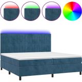 vidaXL - Boxspring - met - matras - en - LED - fluweel - donkerblauw - 200x200 - cm