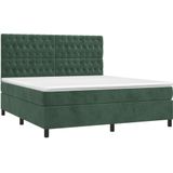 vidaXL Boxspringbett mit Matratze & LED Dunkelgrün 160x200 cm Samt