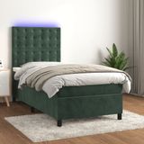vidaXL - Boxspring - met - matras - en - LED - fluweel - donkergroen - 90x200 - cm