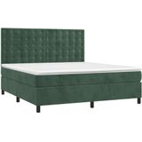 vidaXL Boxspringbett mit Matratze & LED Dunkelgrün 160x200 cm Samt
