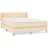 vidaXL Boxspring met matras stof crèmekleurig 140x190 cm