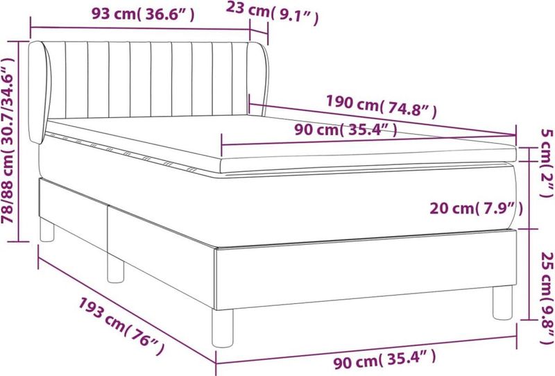 Vidaxl - Boxspringbett mit Matratze Creme 90x190 cm Stoff