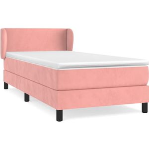 vidaXL Boxspring met matras fluweel roze 90x190 cm