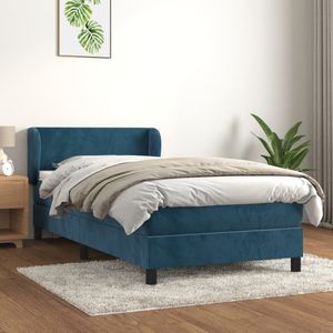 vidaXL - Boxspring - met - matras - fluweel - donkerblauw - 90x200 - cm