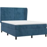 vidaXL Boxspring met matras fluweel donkerblauw 140x200 cm