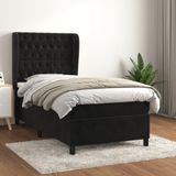 vidaXL - Boxspring - met - matras - fluweel - zwartx190 - cm