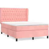 vidaXL Boxspring met matras fluweel roze 140x190 cm