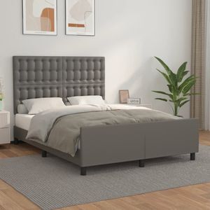 vidaXL - Bedframe - met - hoofdbord - kunstleer - grijsx190 - cm