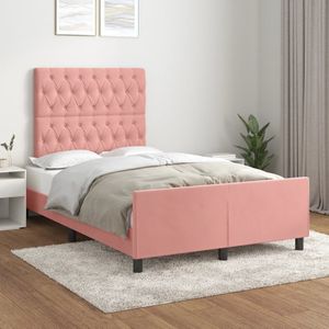 vidaXL - Bedframe - met - hoofdeinde - fluweel - roze - 120x200 - cm
