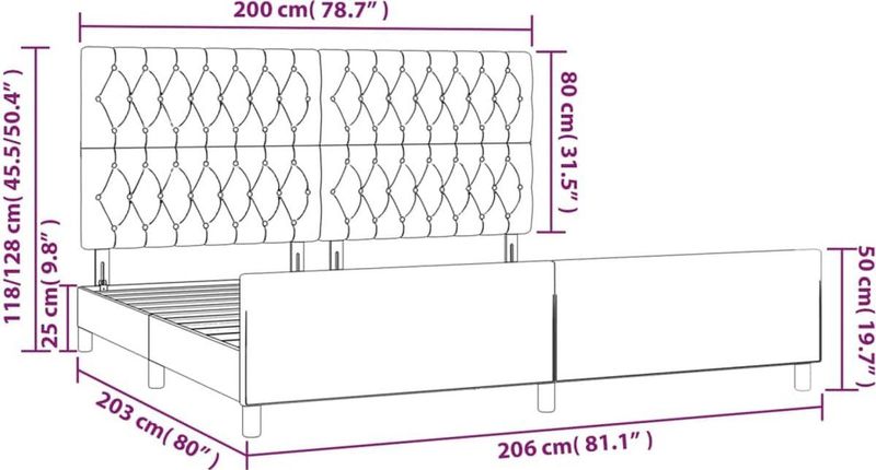 vidaXL Bettgestell ohne Matratze Schwarz 200x200 cm Samt