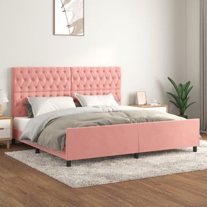 vidaXL Bedframe met hoofdeinde fluweel roze 200x200 cm