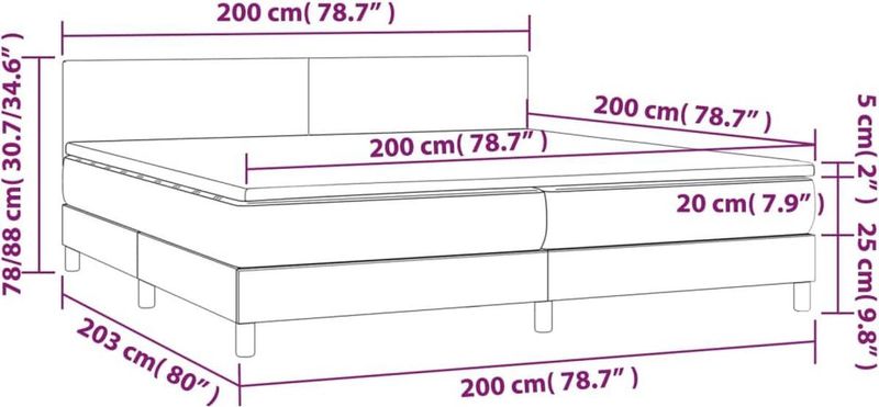 Boxspringbett mit Matratze Hellgrau 200x200 cm Stoff vidaXL