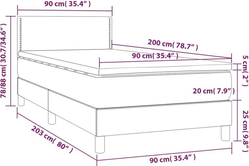 Boxspringbett mit Matratze Dunkelbraun 90x200 cm Stoff vidaXL
