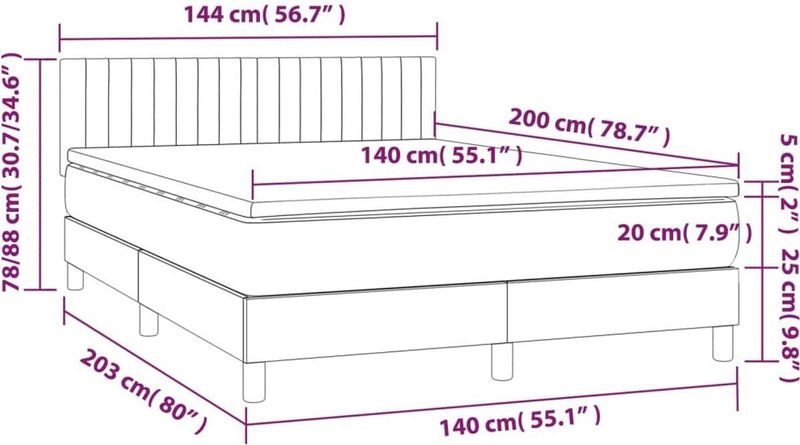 vidaXL Boxspringbett mit Matratze Schwarz 140x200 cm Stoff