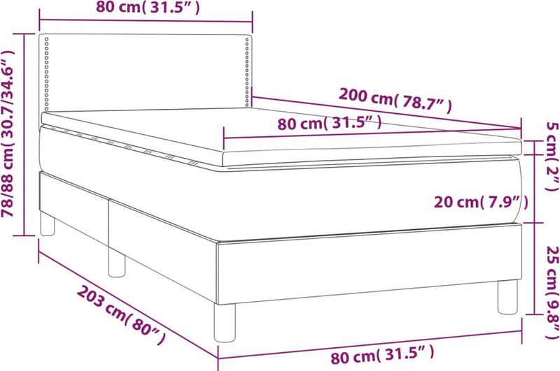 vidaXL Boxspringbett mit Matratze Schwarz 80x200 cm Stoff