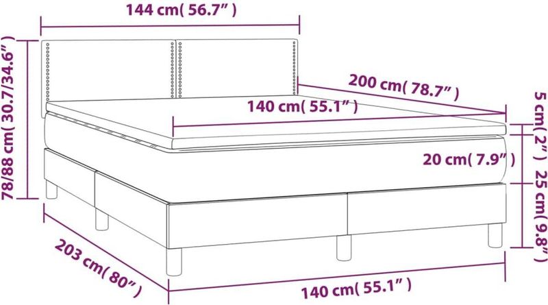 vidaXL Boxspringbett mit Matratze Blau 140x200 cm Stoff