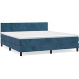 vidaXL - Boxspring - met - matras - fluweel - donkerblauw - 180x200 - cm