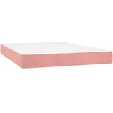 vidaXL Boxspring met matras fluweel roze 140x200 cm
