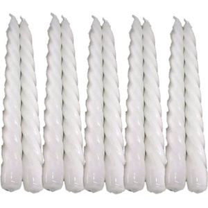 10 stuks wit glanzend gelakte spiraal dinerkaarsen - twisted candles 230/22 (7 uur)