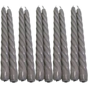 10 stuks grijs glanzend gelakte spiraal dinerkaarsen - twisted candles 230/22 (7 uur)