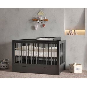 Born Lucky ® Baby Bed / Ledikant Alaska 60 x 120 cm - Baby bed en Commode in één - (0 - 3 jaar) - Verstelbare bedbodem in 3 hoogtes - Zwart