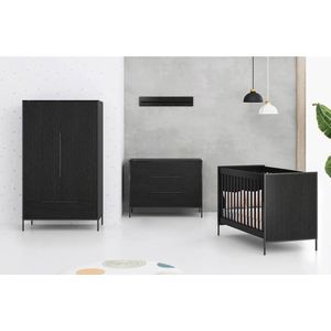Cabino - Babykamer Marble - Zwart - 3-delige Set - Inclusief Bed en Commode