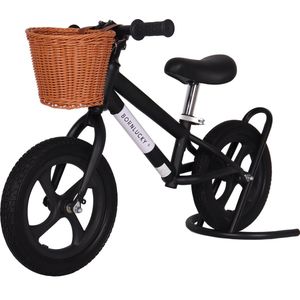 Born Lucky Loopfiets / Balance Bike Verstelbaar Zadel & Mand - Black