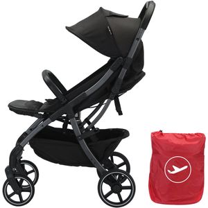 Born Lucky® Buggy Flow Compacte Buggy Makkelijk Inklapbaar Geschikt Voor Vliegtuig (Handbagage) Wandelwagen Buggy Met Verstelbare Rugleuning en Grote Boodschappenmand Inclusief Reishoes & Bekerhouder – Zwart