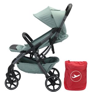 Born Lucky® Buggy Flow Compacte Buggy Makkelijk Inklapbaar Geschikt Voor Vliegtuig (Handbagage) Wandelwagen Buggy Met Verstelbare Rugleuning en Grote Boodschappenmand Inclusief Reishoes & Bekerhouder – Groen