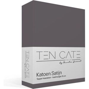 Ten Cate - Hoeslaken Topper 90x200 - Katoensatijn - Antraciet - Hoekhoogte 10 cm