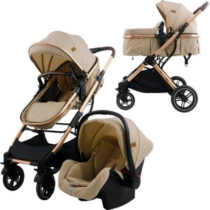 Ding Juna Kinderwagen 3 in 1 - Beige/Rose - Combi Kinderwagen incl. Autostoel