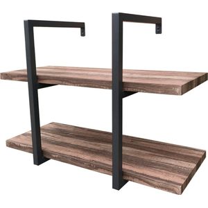 Wandrek - Ladder - Industrieel - 2 Planken - Metalen Design Wandplank Boekenkast