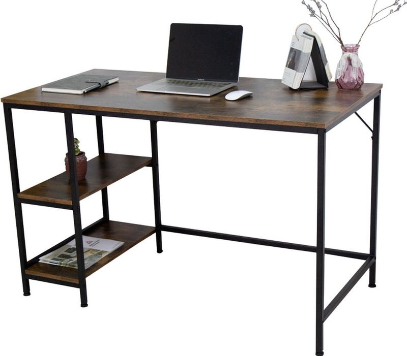 Bureau - Industrieel Design - Bruin Hout - Metalen Frame - 120 x 60 x 75 cm