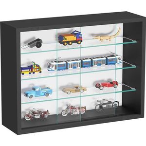 Vitrinekastje - Zwart - ESG-glas - Wandmontage of Staand