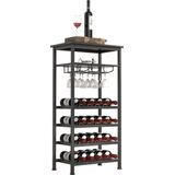 Wijnrek industrieel design wijnkast zwart - rek voor opbergen 20 flessen met glashouder - 50 x 32 x 100 cm