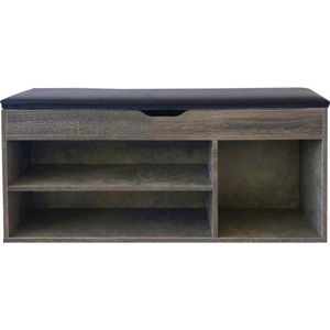 Schoenenkast - Bruin Grijs - Hout - Opbergruimte met Zitkussen