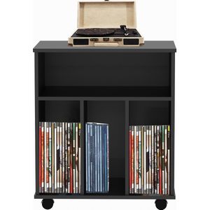 Lp Vinyl Opbergkast - Zwart - Praktisch en Verrijdbaar Design